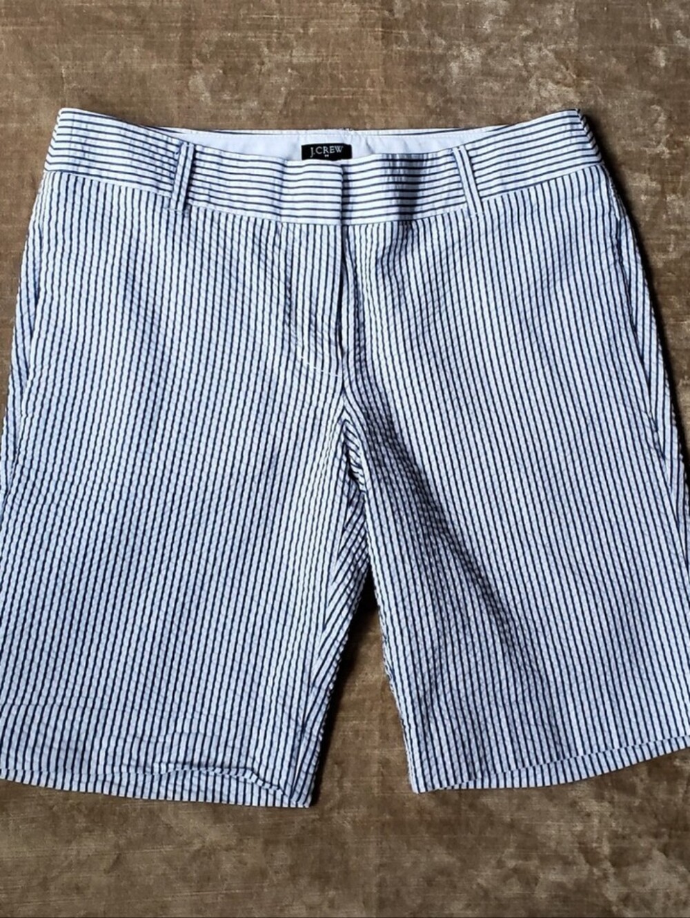 J Crew White With Blue Stripes Chino Cut Seersucker Shorts Size 4